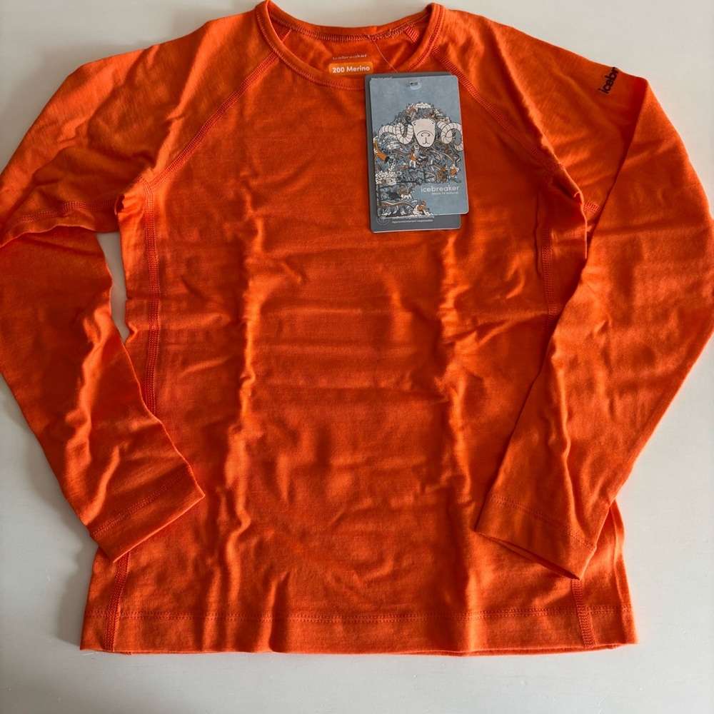 Icebreaker Kids Oasis 200 Merino Wool Base Layer Long Sleeve Crewneck Top Sz 8